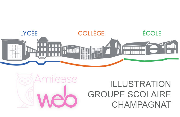 creation d'illustration vectorielle avec amilease web, illustration svg pour création de site internet du groupe scolaire champagnat